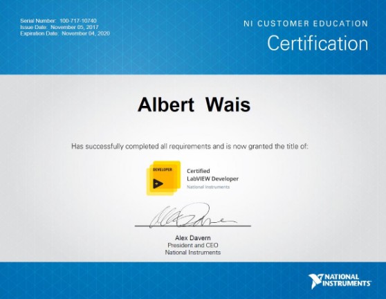 NI Customer Education Certification – Albert Wais